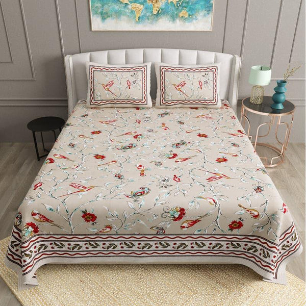 Buy Birdie Orchard Floral Bedsheet - Beige Bedsheets from Vaaree