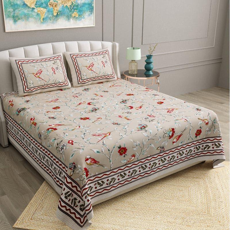 Buy Birdie Orchard Floral Bedsheet - Beige Bedsheets from Vaaree