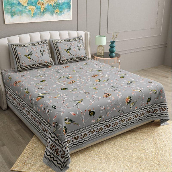 Buy Birdie Orchard Floral Bedsheet - Grey Bedsheets from Vaaree