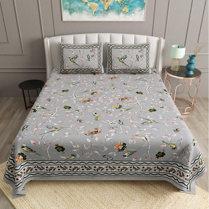 Buy Birdie Orchard Floral Bedsheet - Grey Bedsheets from Vaaree