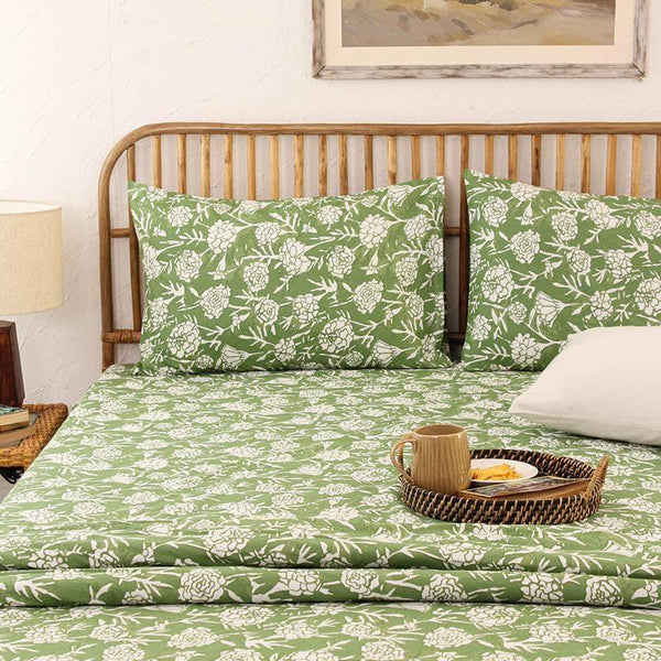 Buy Bedsheets - Blossom Breeze Bedsheet - Green at Vaaree online