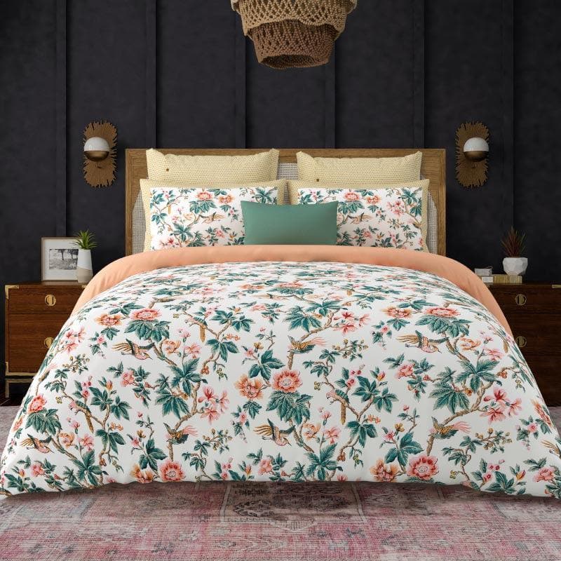 Buy Blossom Symphony Bedsheet - White & Green Bedsheets from Vaaree