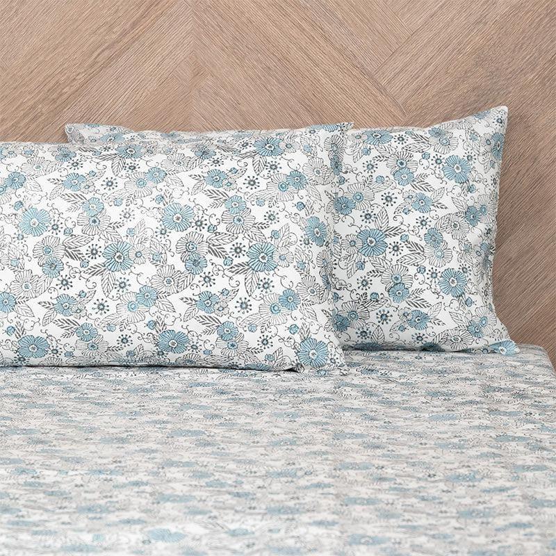 Buy Buddleia Ethnic Printed Bedsheet - Aqua Bedsheets from Vaaree