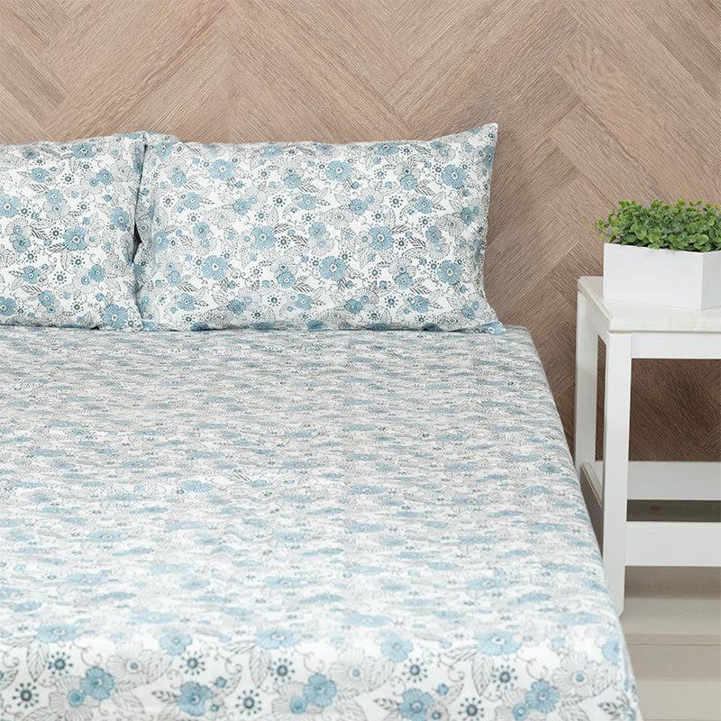 Buy Buddleia Ethnic Printed Bedsheet - Aqua Bedsheets from Vaaree