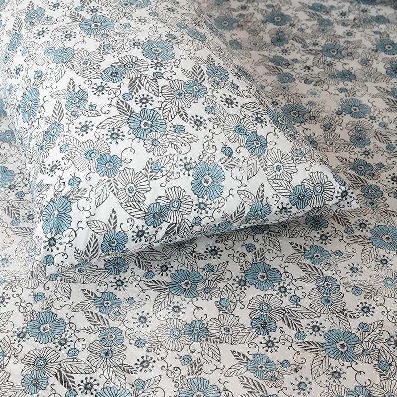 Buy Buddleia Ethnic Printed Bedsheet - Aqua Bedsheets from Vaaree