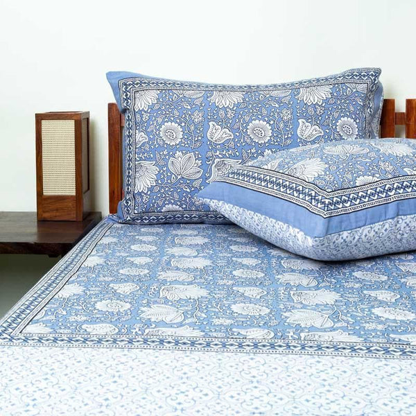 Buy Chameli Ethnic Printed Bedsheet - Blue Bedsheets from Vaaree