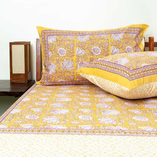 Buy Chameli Ethnic Printed Bedsheet - Yellow Bedsheets from Vaaree