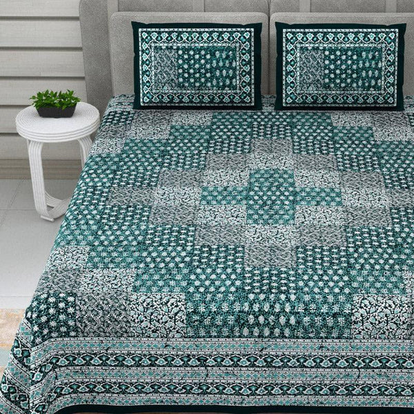 Buy Bedsheets - Checkered Glam Ethnic Bedsheet - Green at Vaaree online