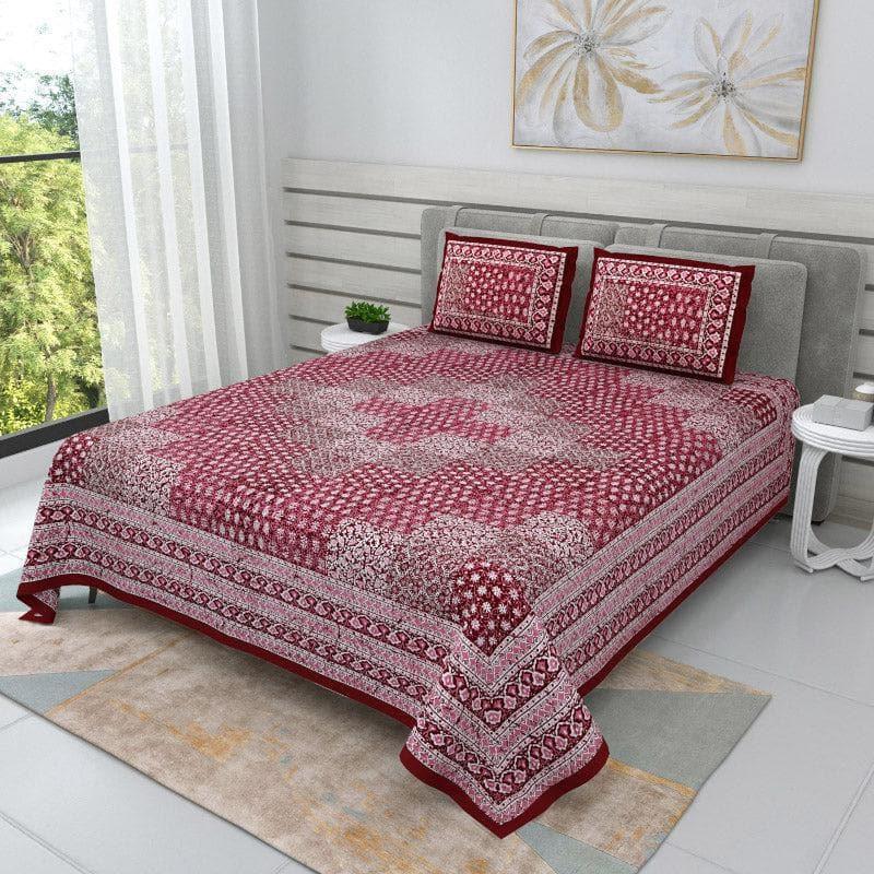 Bedsheets - Checkered Glam Ethnic Bedsheet - Maroon