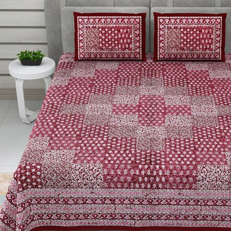 Bedsheets - Checkered Glam Ethnic Bedsheet - Maroon