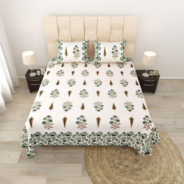 Buy Devika Ethnic Printed Bedsheet - Green Bedsheets from Vaaree