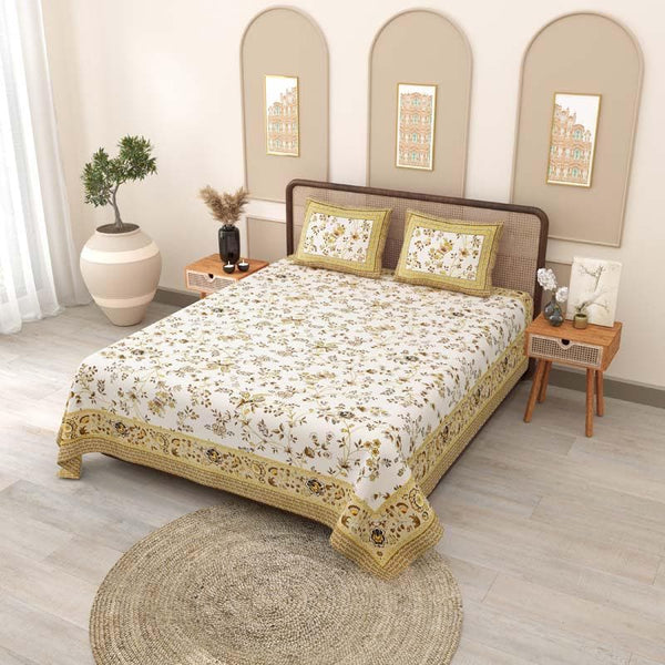 Buy Dithi Printed Bedsheet - Mustard Bedsheets from Vaaree