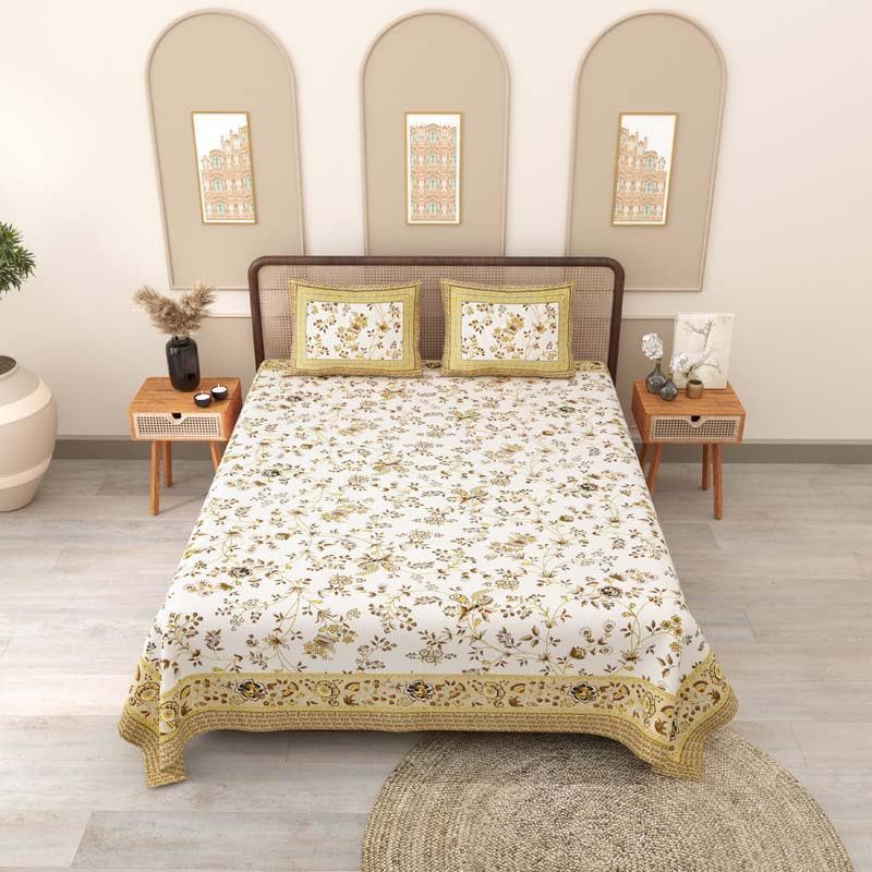 Buy Dithi Printed Bedsheet - Mustard Bedsheets from Vaaree