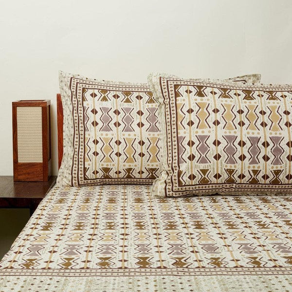 Buy Bedsheets - Dots & Stripes Bedsheet - Grey & Brown at Vaaree online