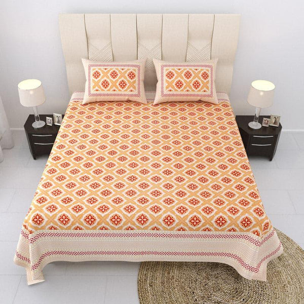 Buy Elsie Printed Bedsheet - Red & Peach Bedsheets from Vaaree