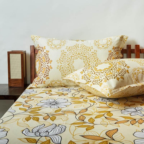 Buy Ethereal Blooms Bedsheet - Yellow Bedsheets from Vaaree