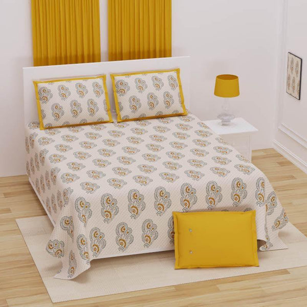 Buy Ethnic Floral Bedsheet - Yellow Bedsheets from Vaaree