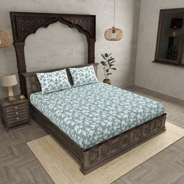 Bedsheets - Flemi Floral Bedsheet - Aqua