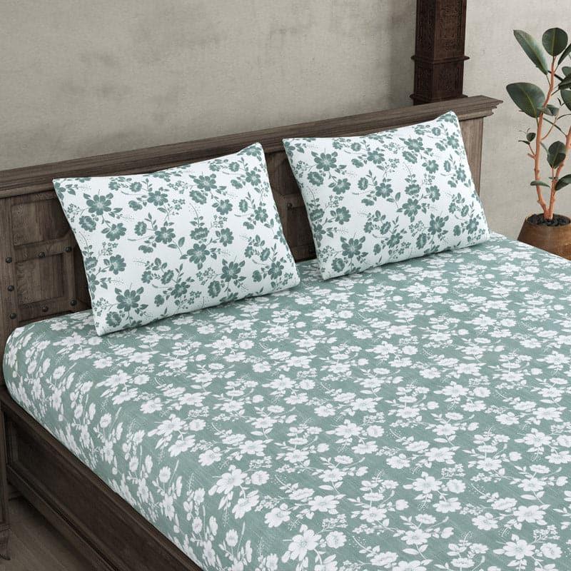 Bedsheets - Flemi Floral Bedsheet - Aqua