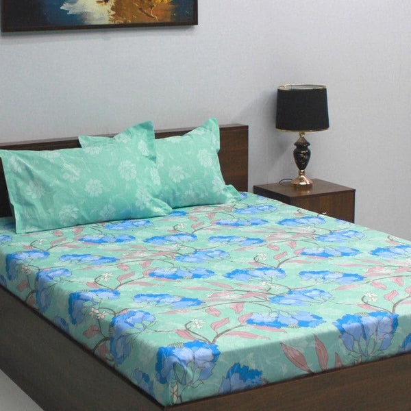 Buy Floral Fable Bedsheet - Blue & Green Bedsheets from Vaaree