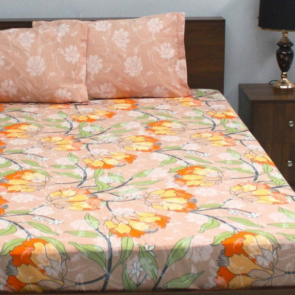 Bedsheets - Floral Fable Bedsheet - Orange
