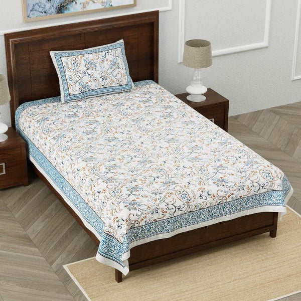 Bedsheets - Floral Flush Bedsheet - Azure