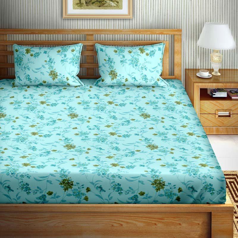 Buy Floral Fun Bedsheet - Cyan Bedsheets from Vaaree