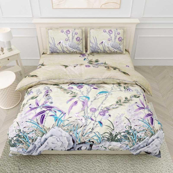 Buy Bedsheets - Floral Fusion Bedsheet - Purple & Beige at Vaaree online