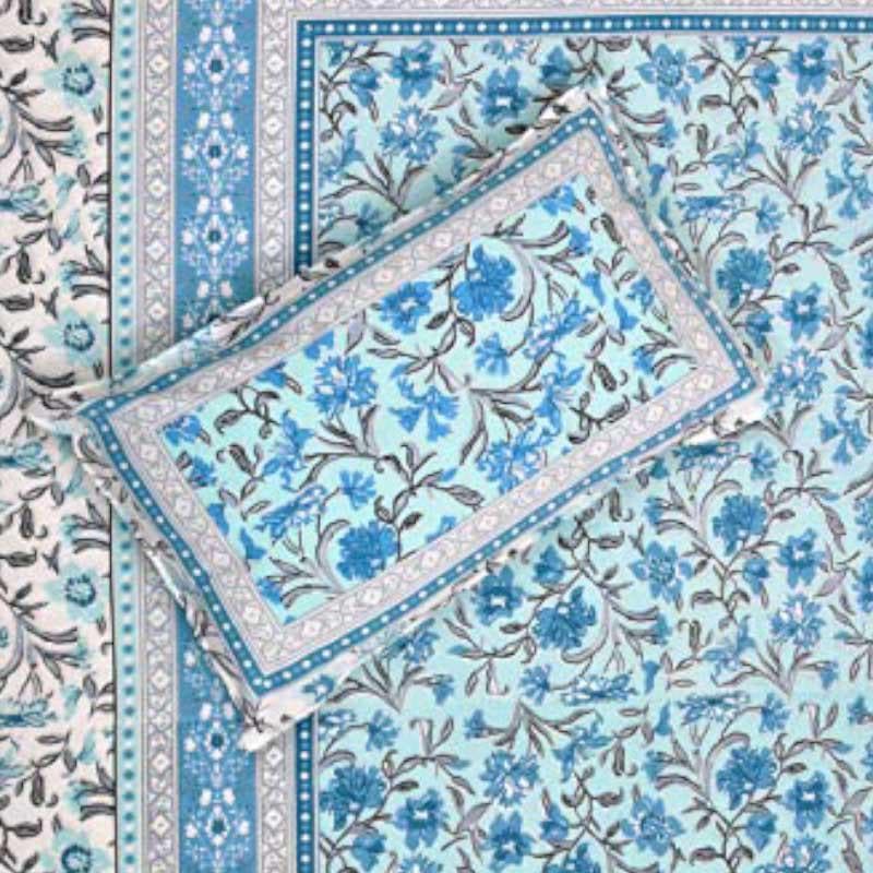 Bedsheets - Folk Floral Fiesta Bedsheet - Blue