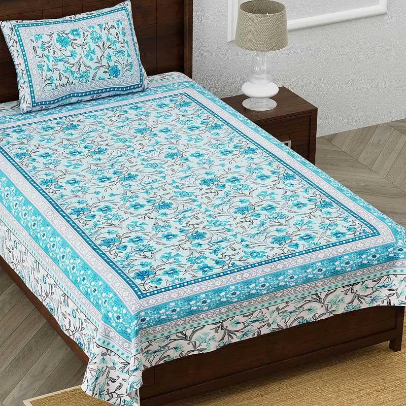 Bedsheets - Folk Floral Fiesta Bedsheet - Blue