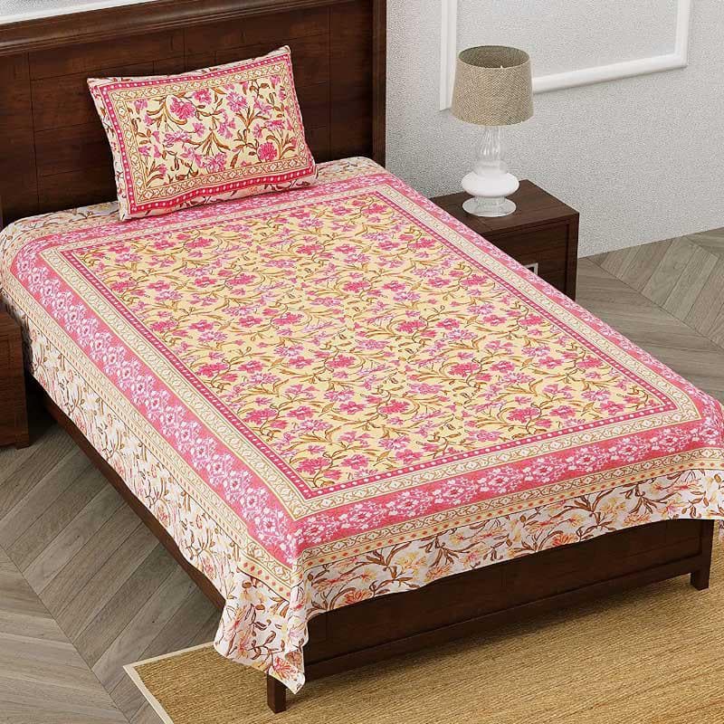 Buy Folk Floral Fiesta Bedsheet - Orange Bedsheets from Vaaree