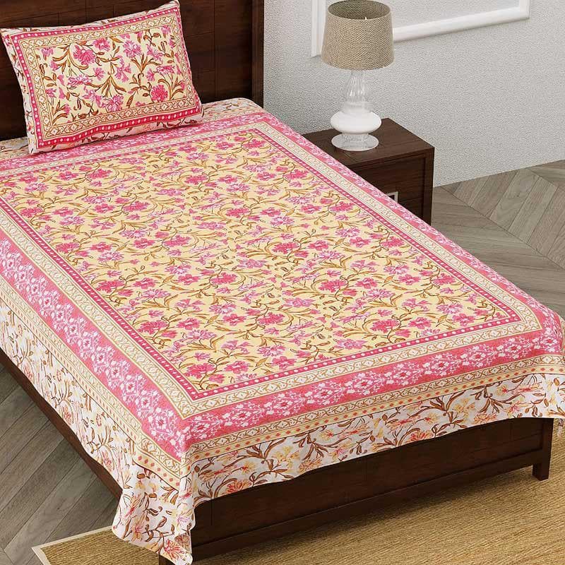 Buy Folk Floral Fiesta Bedsheet - Orange Bedsheets from Vaaree