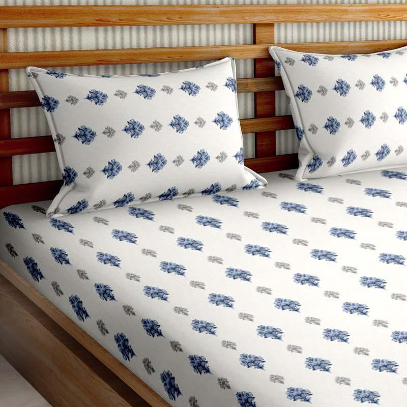 Buy Folk Fusion Stripe Bedsheet - Blue Bedsheets from Vaaree