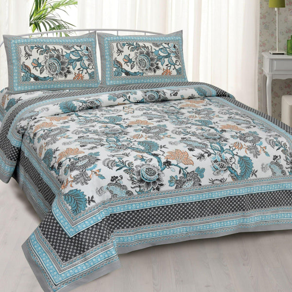 Buy Gulab-E-Gulzaar Bedsheet - Ice Blue Bedsheets from Vaaree