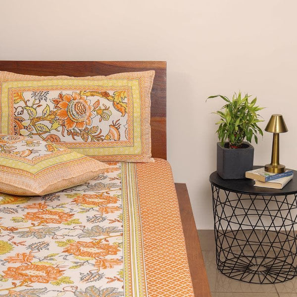 Buy Gulab-E-Gulzaar Bedsheet - Orange Bedsheets from Vaaree