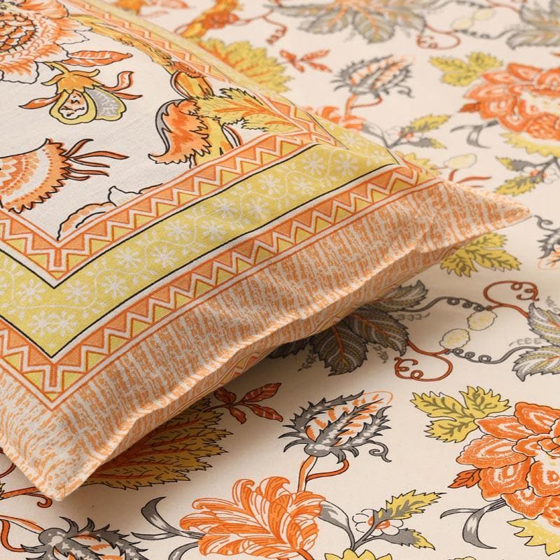 Buy Gulab-E-Gulzaar Bedsheet - Orange Bedsheets from Vaaree