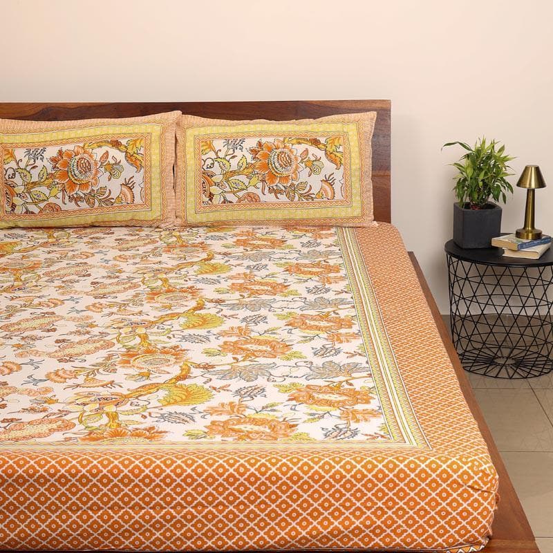 Buy Gulab-E-Gulzaar Bedsheet - Orange Bedsheets from Vaaree