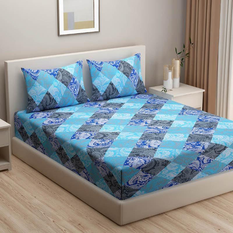 Bedsheets - Guntash Checkered Bedsheet - Blue