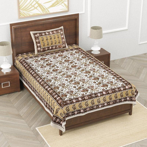 Buy Heska Ethnic Floral Bedsheet - Brown Bedsheets from Vaaree