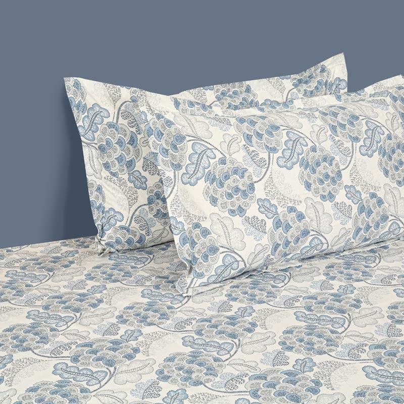 Bedsheets - Inara Flora Bedsheet - Pale Blue