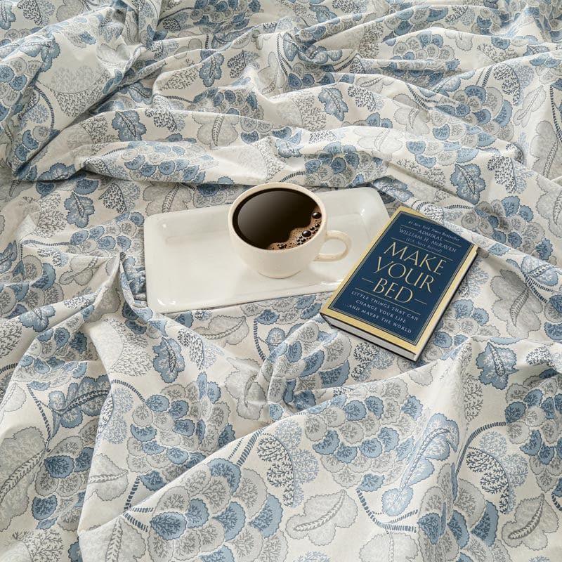 Buy Inara Flora Bedsheet - Pale Blue Bedsheets from Vaaree