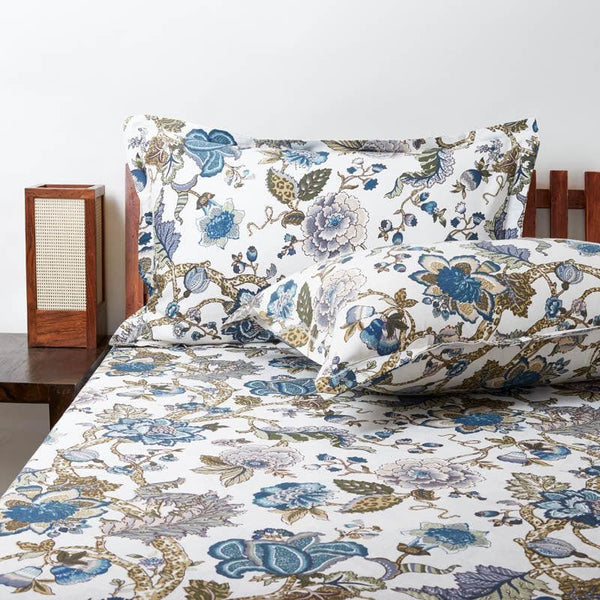 Buy Indah Floral Bedsheet - Blue Bedsheets from Vaaree