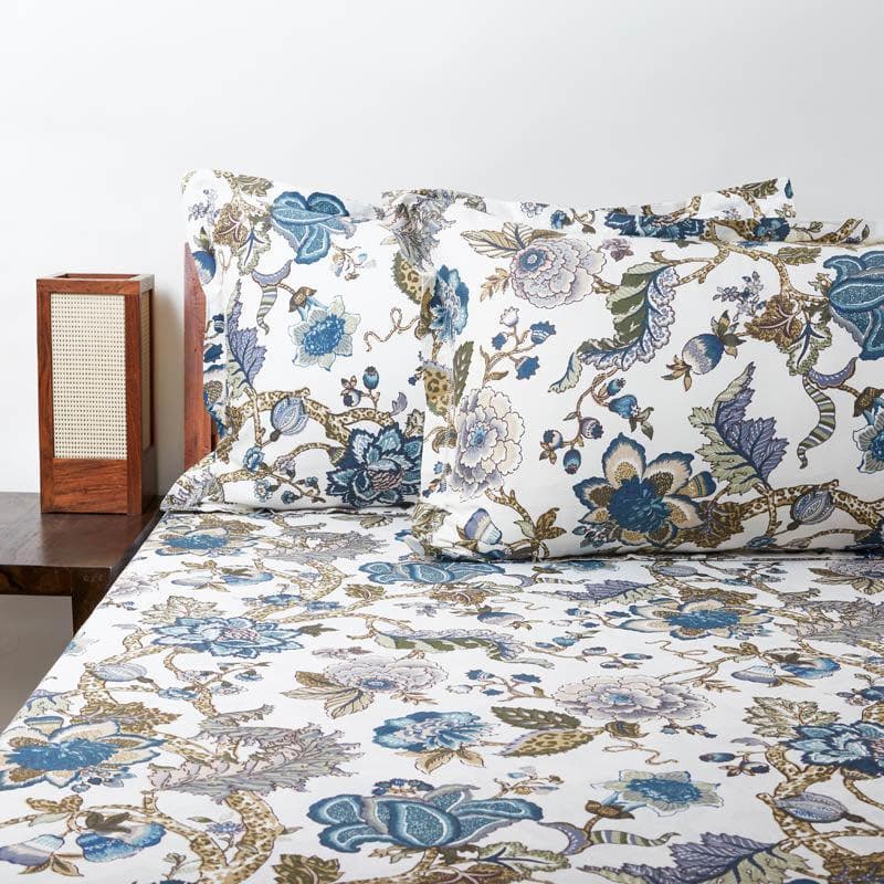 Buy Indah Floral Bedsheet - Blue Bedsheets from Vaaree