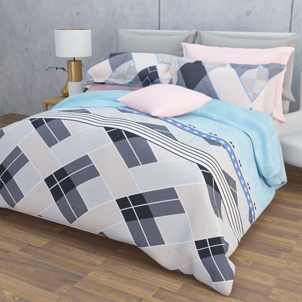 Buy Iola Geometric Bedsheet - Grey & Blue Bedsheets from Vaaree