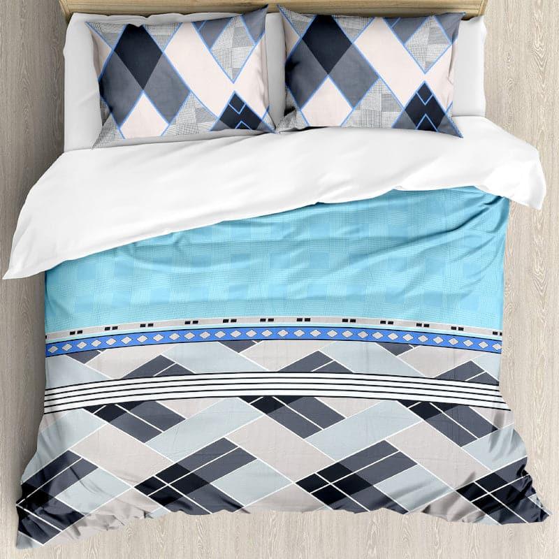 Buy Iola Geometric Bedsheet - Grey & Blue Bedsheets from Vaaree