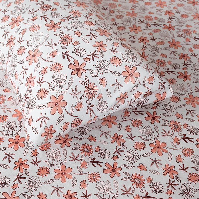 Bedsheets - Iris Floral Bedsheet - Orange