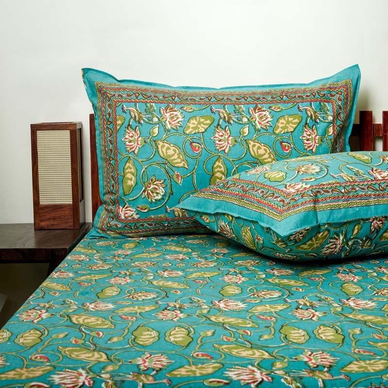 Buy Jewelina Floral Printed Bedsheet - Sea Green Bedsheets from Vaaree