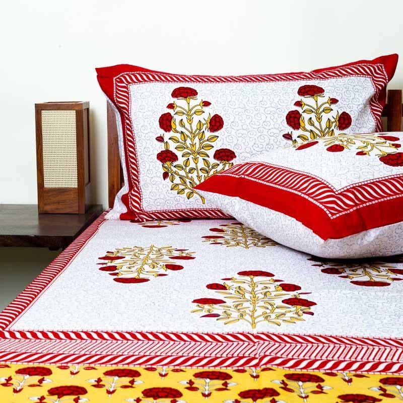 Buy Bedsheets - Jigisha Ethnic Printed Bedsheet - Red & Yellow at Vaaree online
