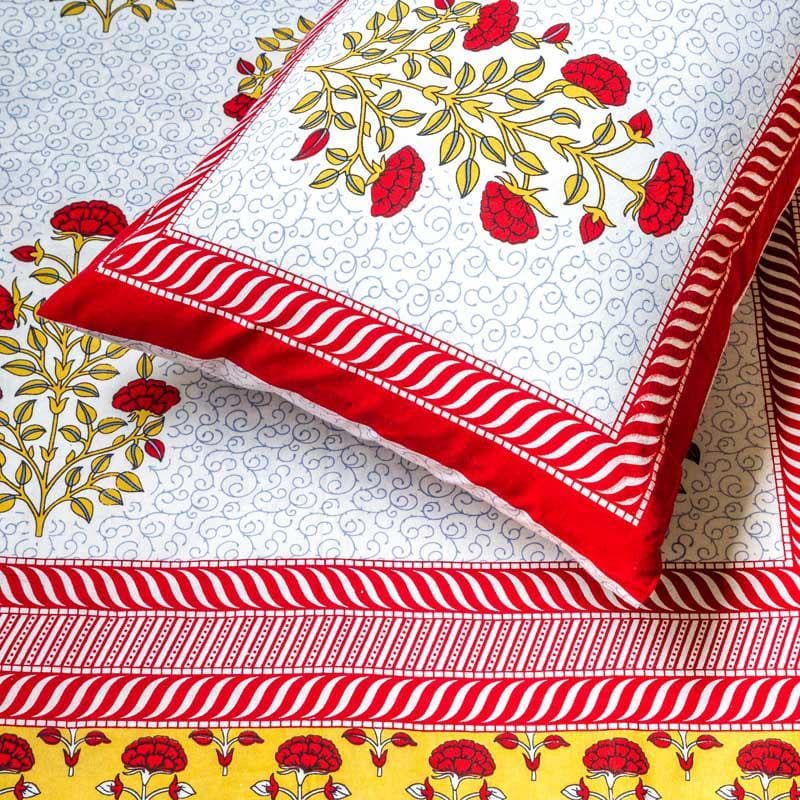Buy Bedsheets - Jigisha Ethnic Printed Bedsheet - Red & Yellow at Vaaree online