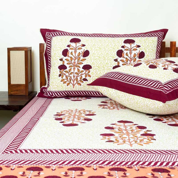 Buy Jigisha Ethnic Printed Bedsheet - White & Red Bedsheets from Vaaree